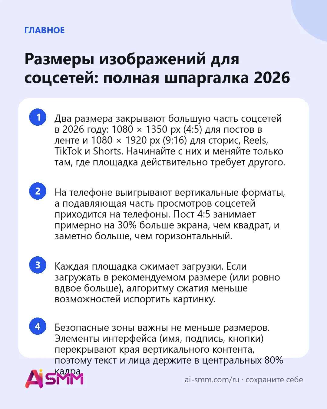 Главное: Размеры изображений для соцсетей: полная шпаргалка 2026