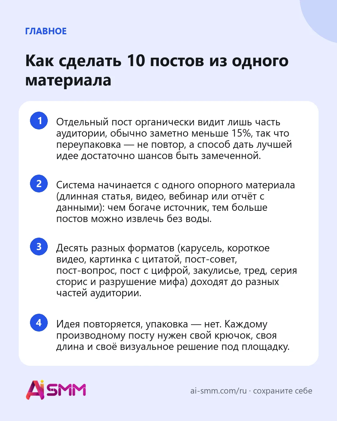 Главное: Как сделать 10 постов из одного материала