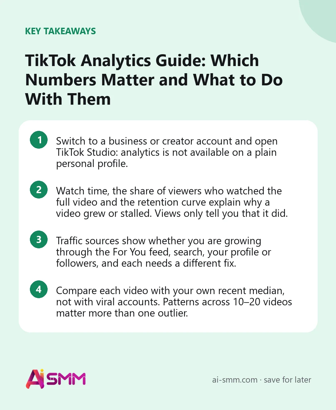 Key takeaways: TikTok Analytics Guide: Which Numbers Matter and What to Do With Them