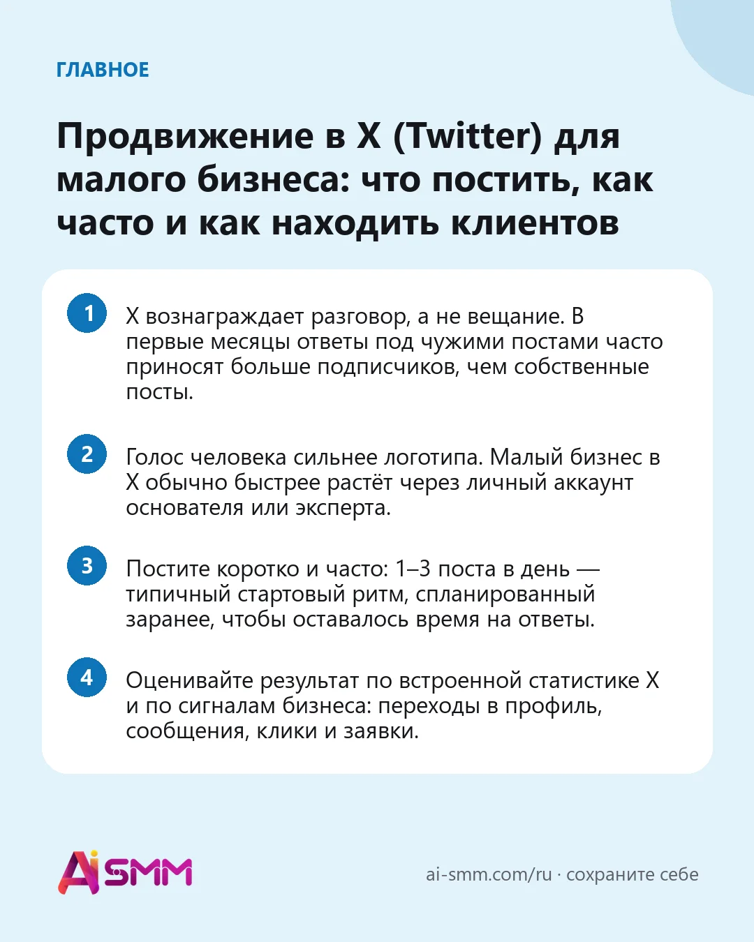 Главное: Продвижение в X (Twitter) для малого бизнеса: что постить, как часто и как находить клиентов