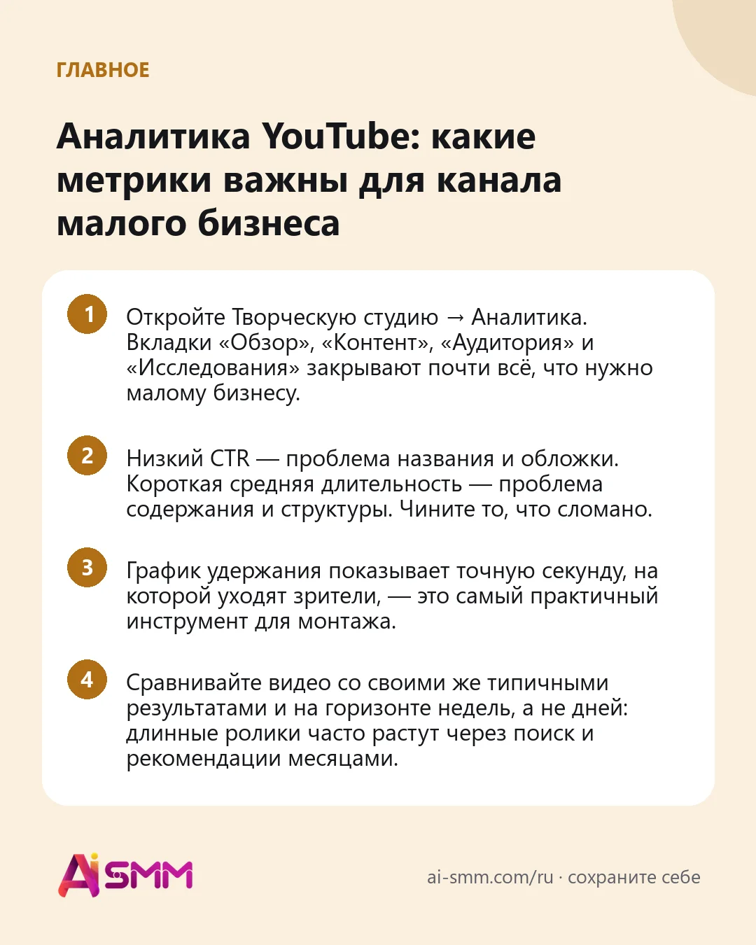 Главное: Аналитика YouTube: какие метрики важны для канала малого бизнеса