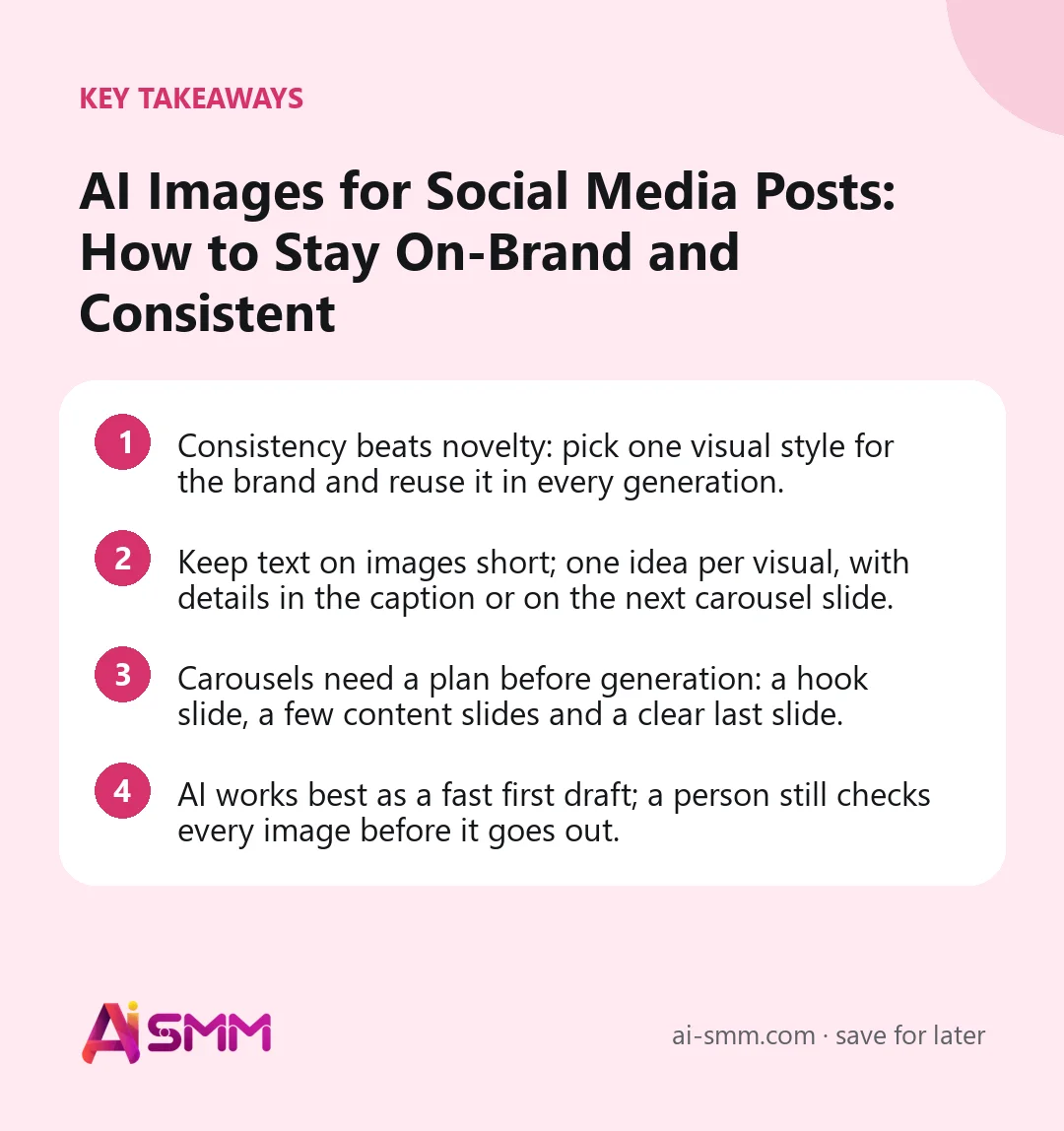 Key takeaways: AI Images for Social Media Posts: How to Stay On-Brand and Consistent