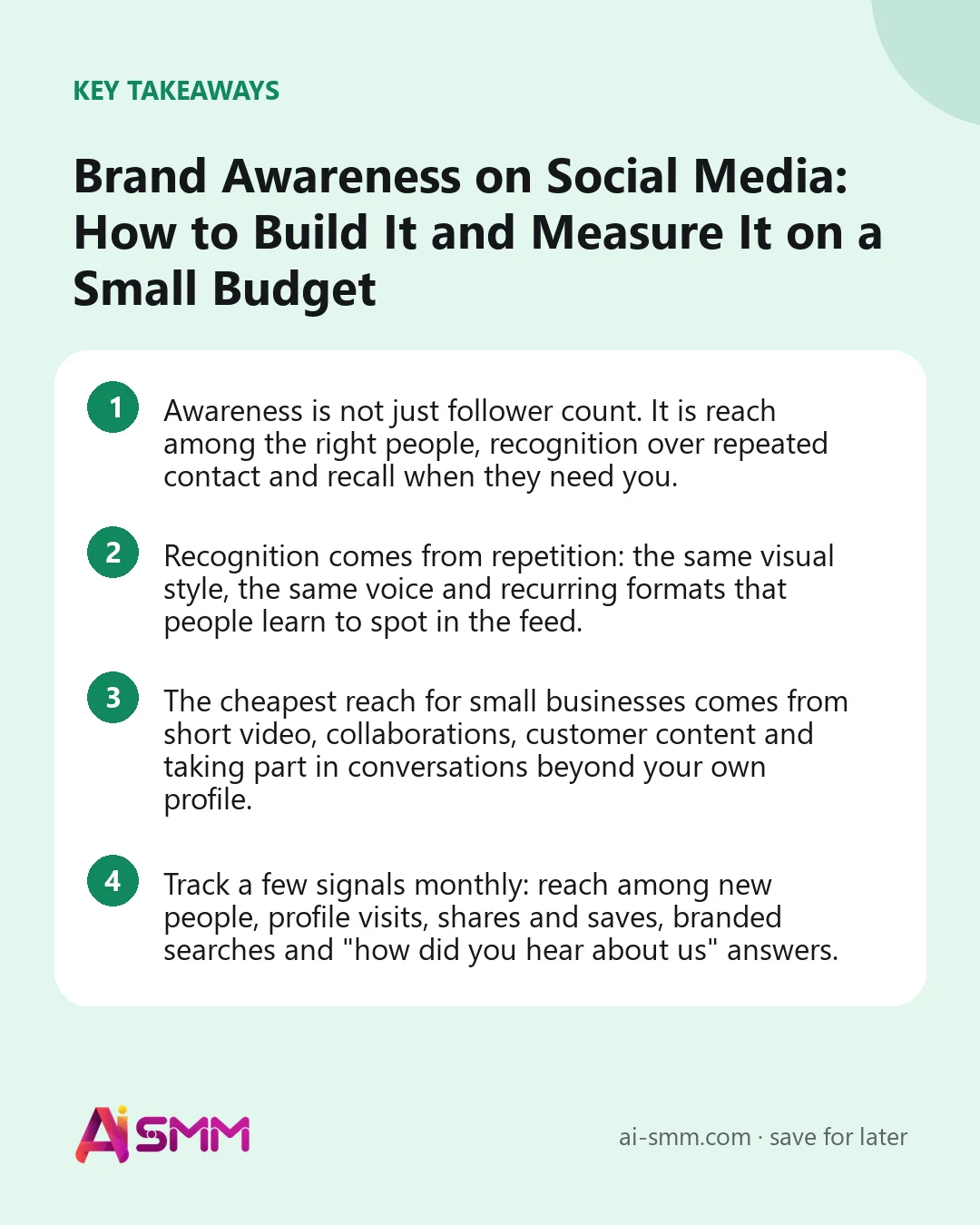 Key takeaways: Brand Awareness on Social Media: How to Build It and Measure It on a Small Budget