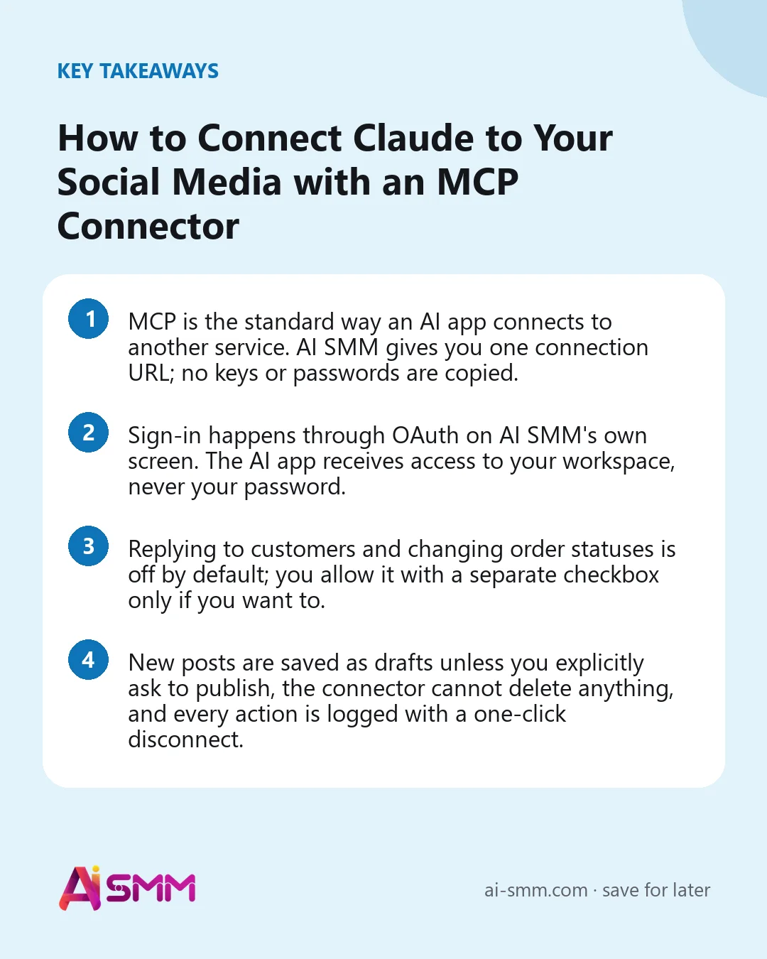 Key takeaways: How to Connect Claude to Your Social Media with an MCP Connector