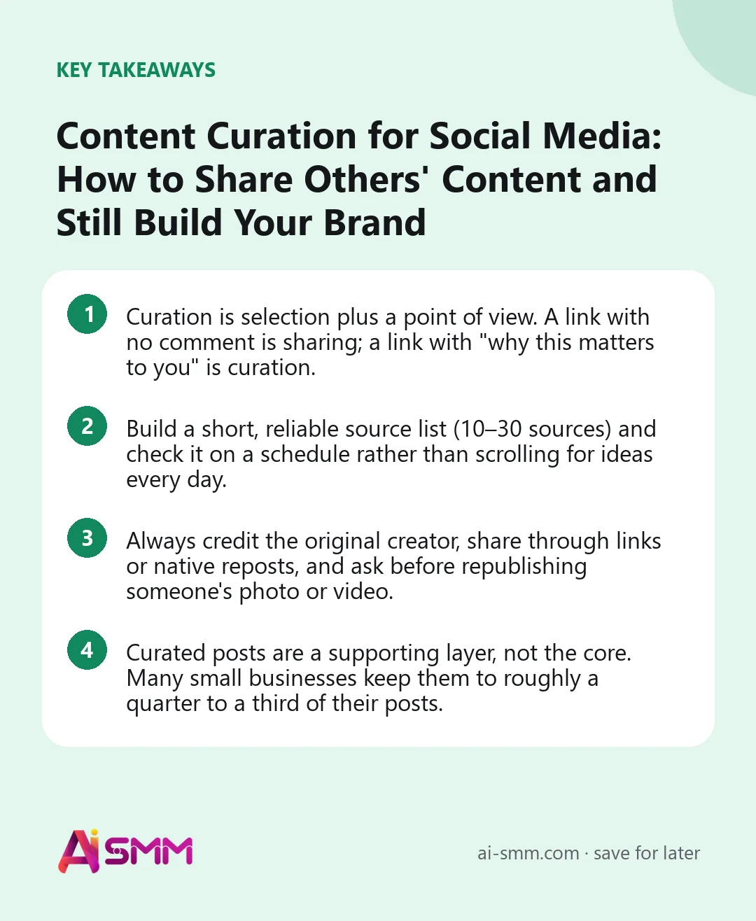 Key takeaways: Content Curation for Social Media: How to Share Others’ Content and Still Build Your Brand