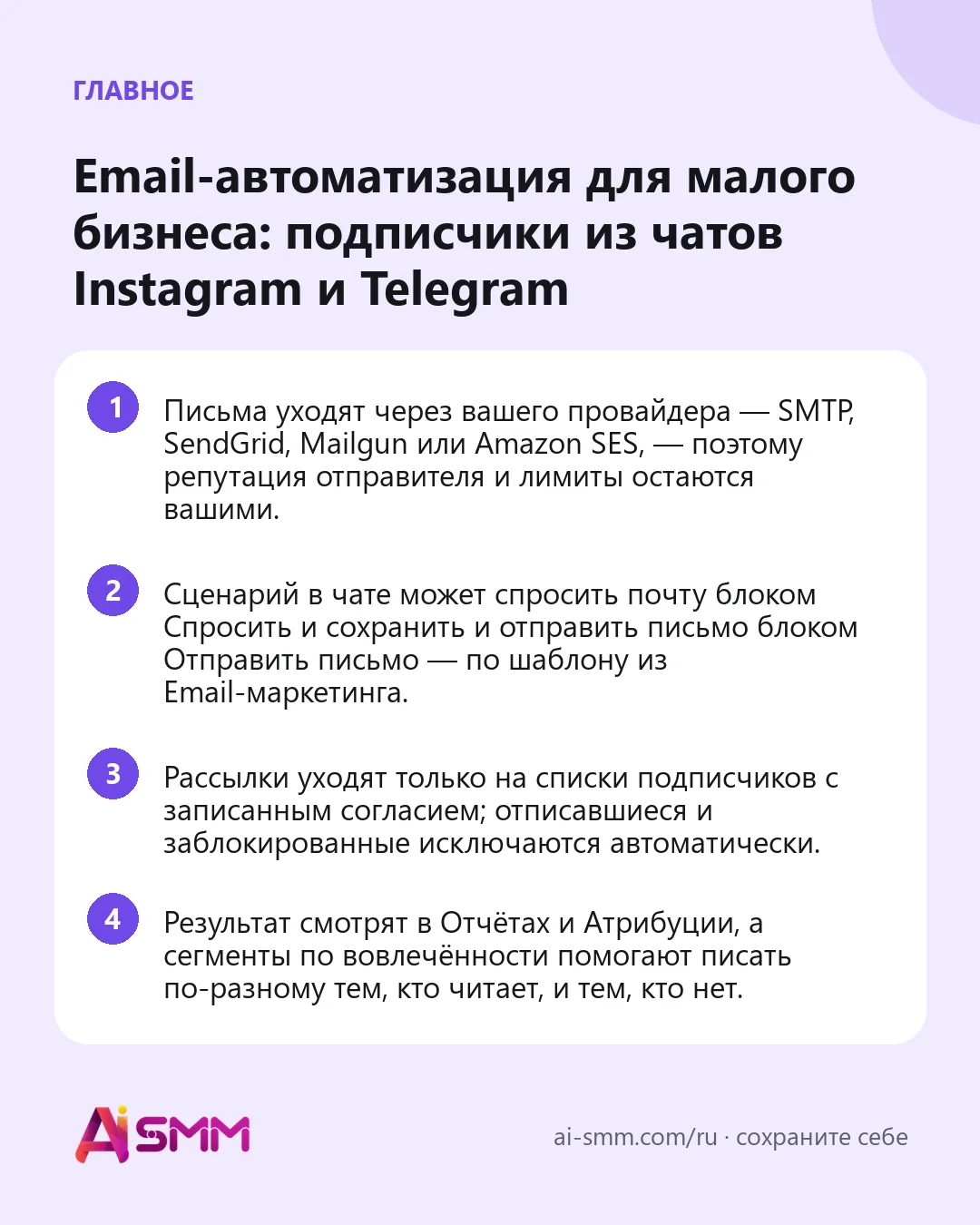 Главное: Email-автоматизация для малого бизнеса: подписчики из чатов Instagram и Telegram