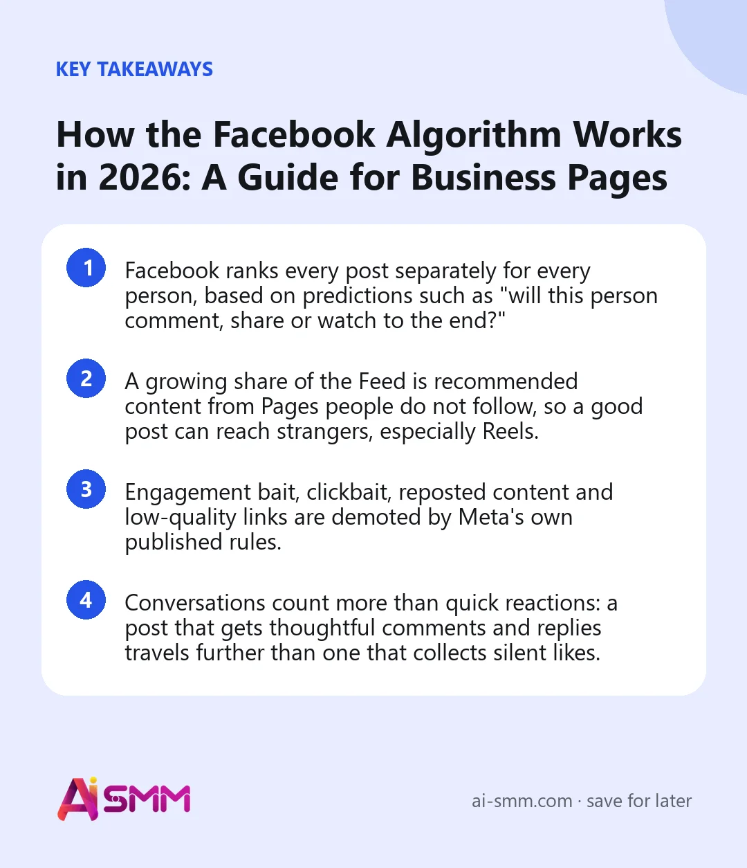 Key takeaways: How the Facebook Algorithm Works in 2026: A Guide for Business Pages