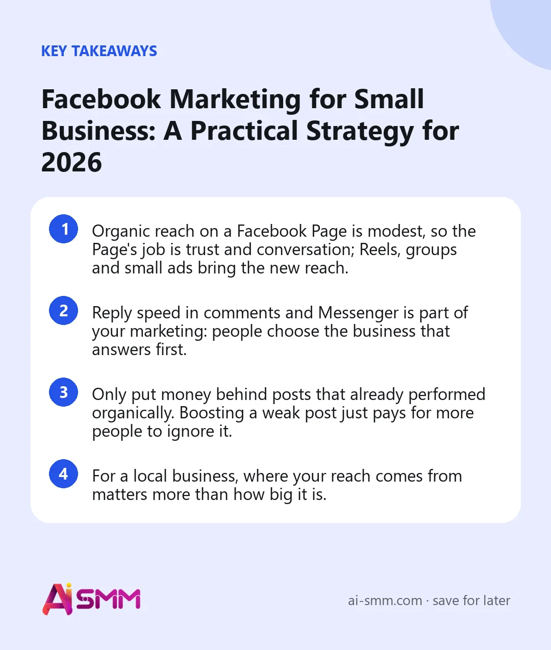 Key takeaways: Facebook Marketing for Small Business: A Practical Strategy for 2026