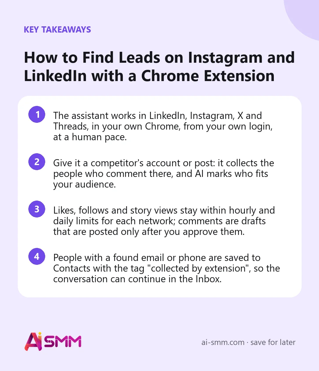 Key takeaways: How to Find Leads on Instagram and LinkedIn with a Chrome Extension