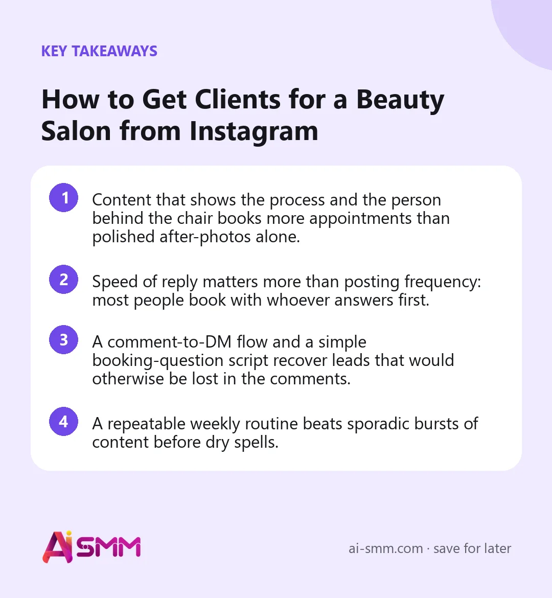 Key takeaways: How to Get Clients for a Beauty Salon from Instagram