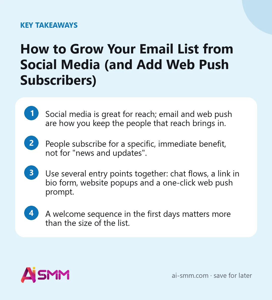 Key takeaways: How to Grow Your Email List from Social Media (and Add Web Push Subscribers)