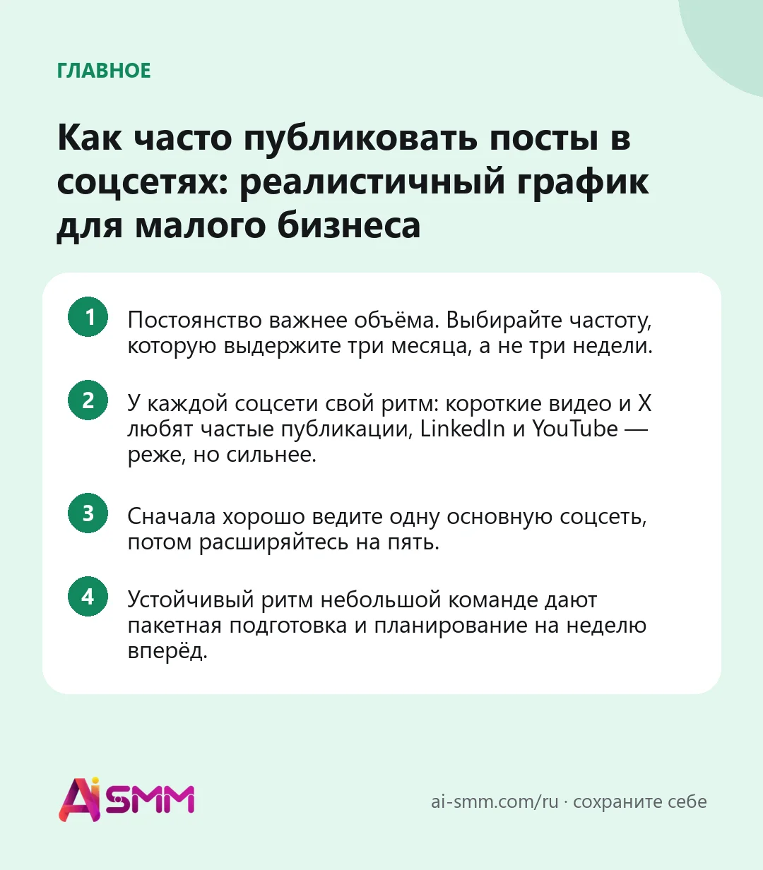Главное: Как часто публиковать посты в соцсетях: реалистичный график для малого бизнеса
