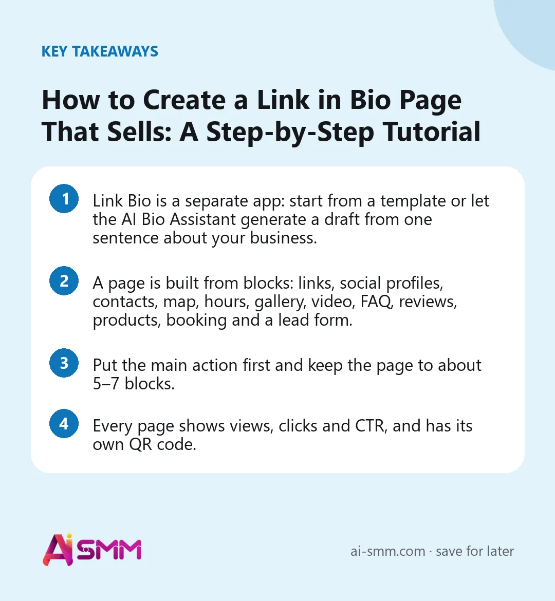 Key takeaways: How to Create a Link in Bio Page That Sells: A Step-by-Step Tutorial