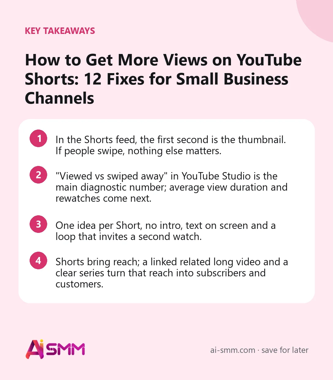 Key takeaways: How to Get More Views on YouTube Shorts: 12 Fixes for Small Business Channels