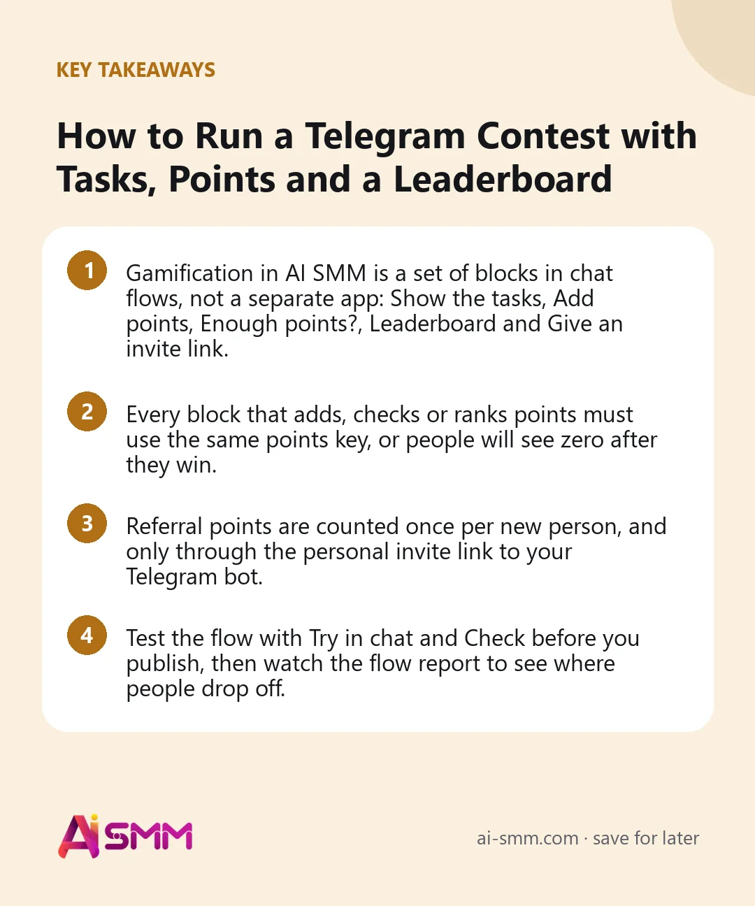 Key takeaways: How to Run a Telegram Contest with Tasks, Points and a Leaderboard