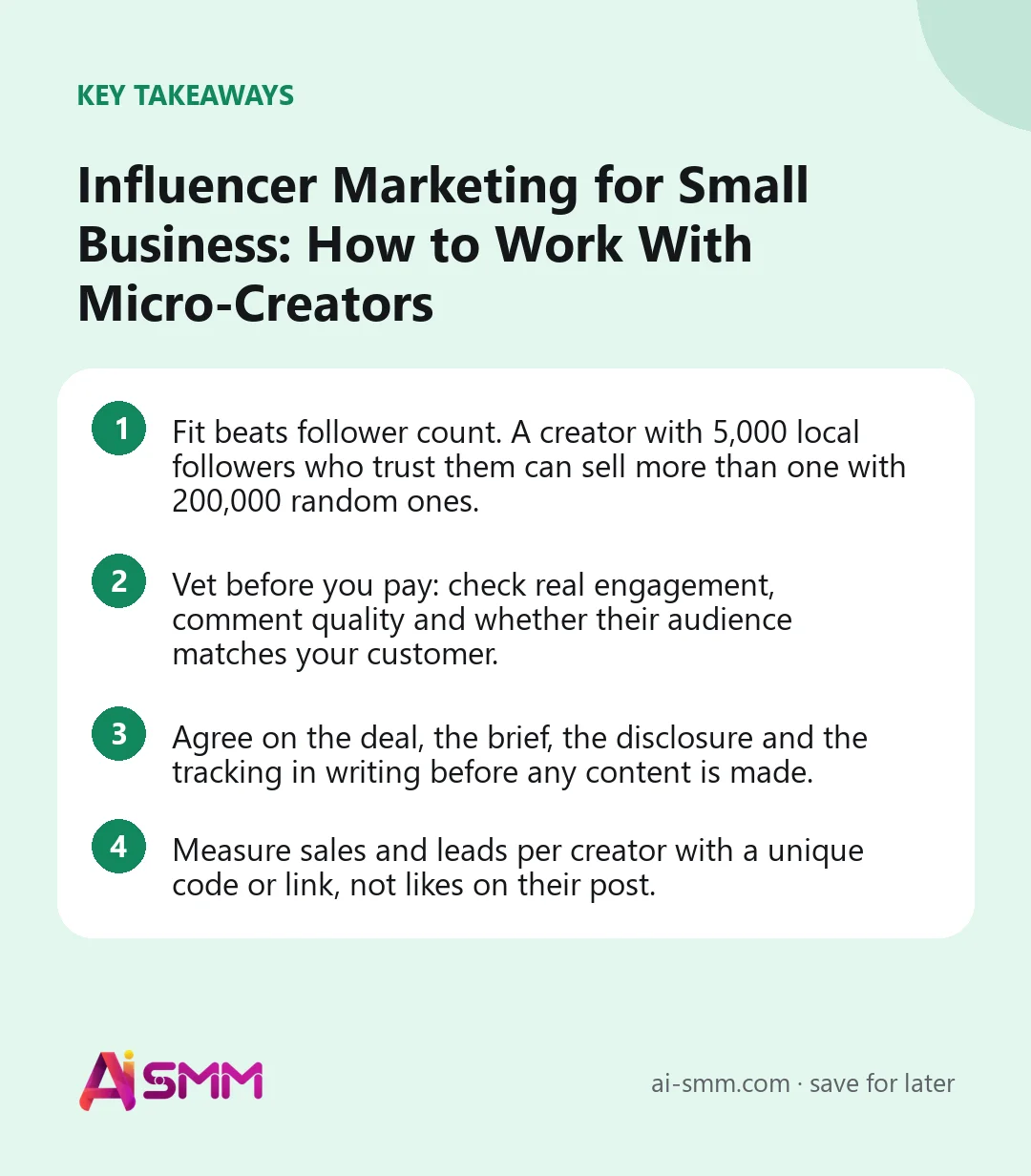Key takeaways: Influencer Marketing for Small Business: How to Work With Micro-Creators