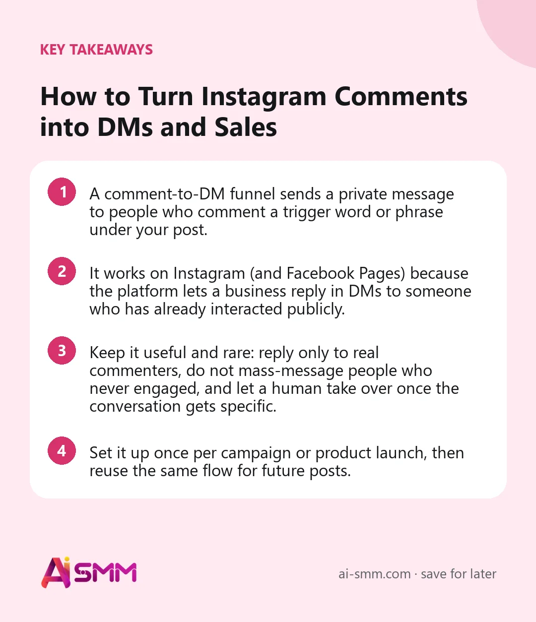 Key takeaways: How to Turn Instagram Comments into DMs and Sales