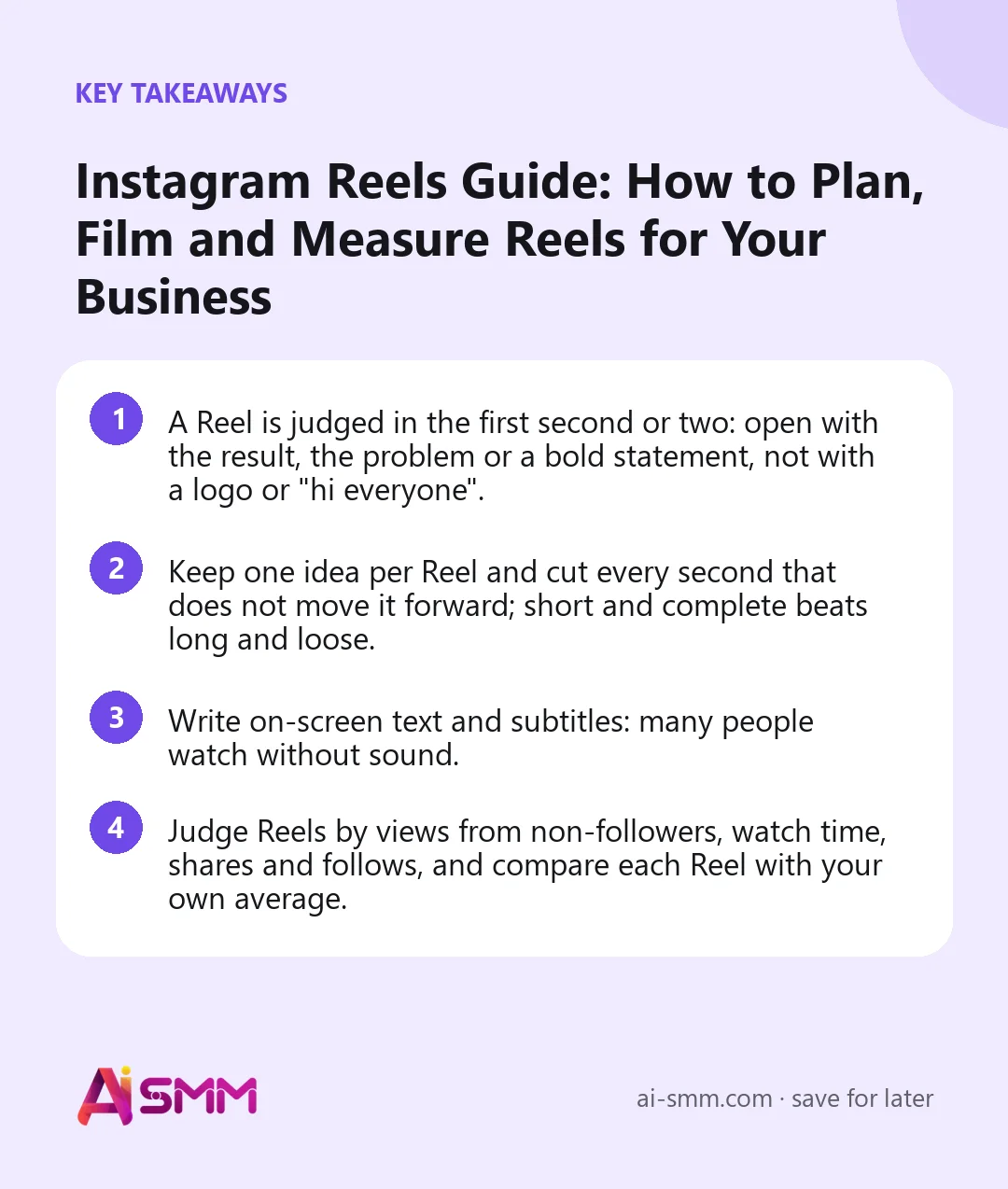Key takeaways: Instagram Reels Guide: How to Plan, Film and Measure Reels for Your Business