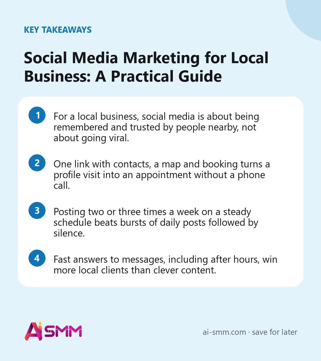 Key takeaways: Social Media Marketing for Local Business: A Practical Guide