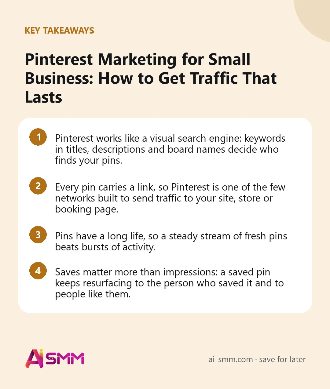 Key takeaways: Pinterest Marketing for Small Business: How to Get Traffic That Lasts