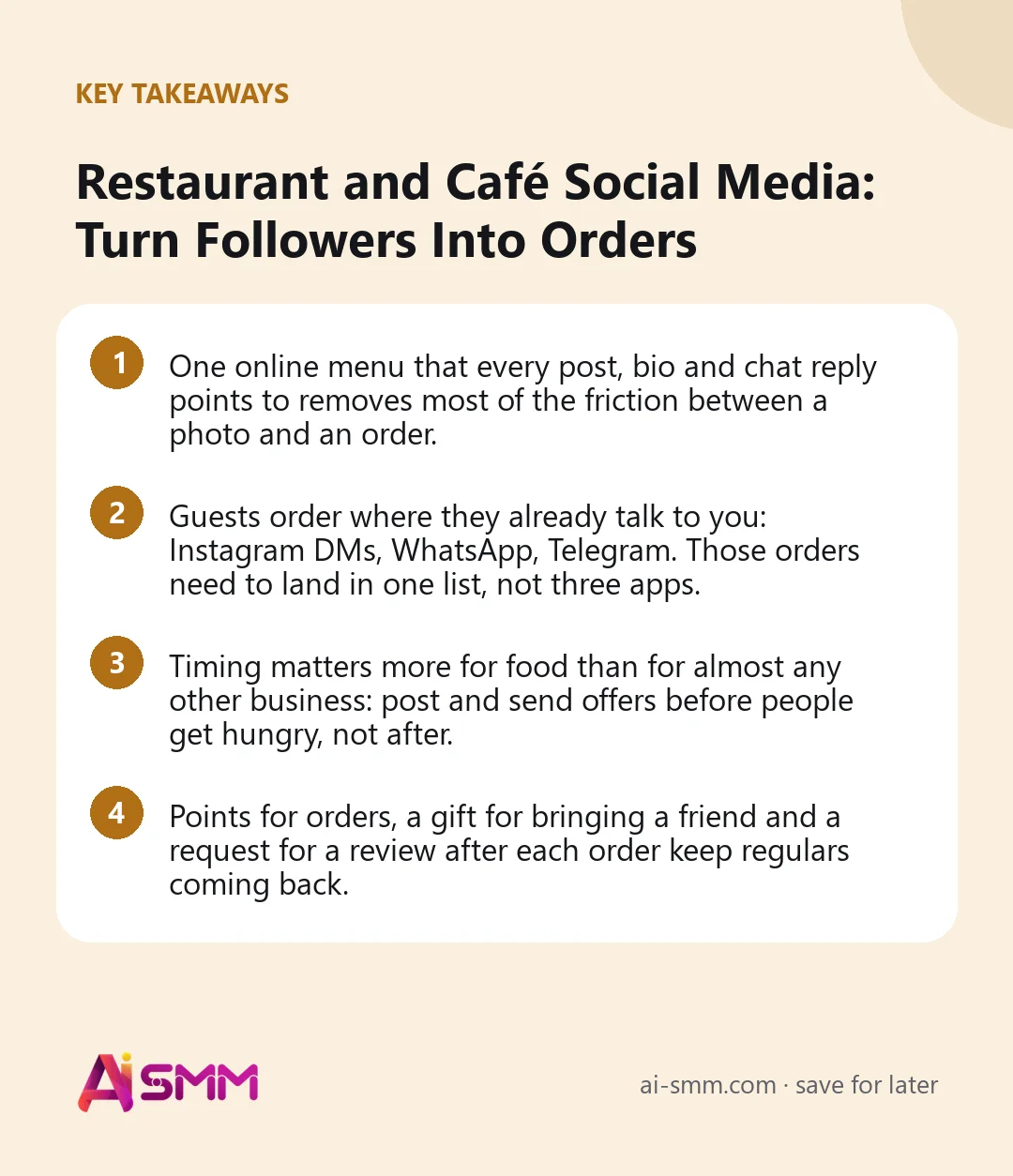 Key takeaways: Restaurant and Café Social Media: Turn Followers Into Orders