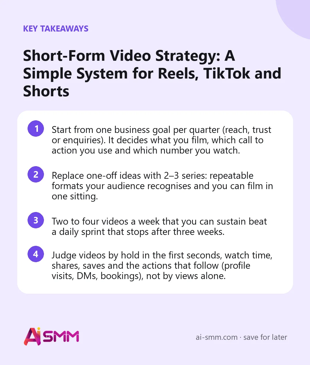 Key takeaways: Short-Form Video Strategy: A Simple System for Reels, TikTok and Shorts
