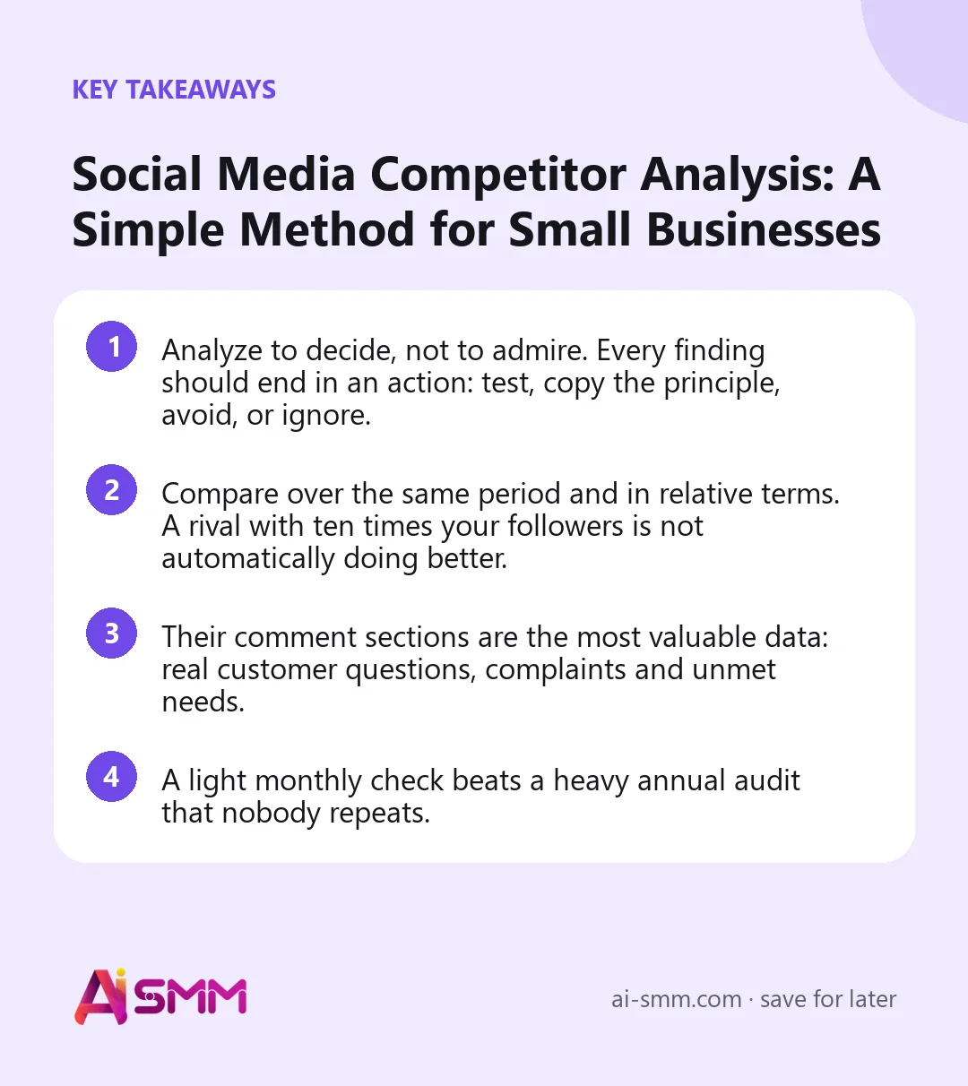 Key takeaways: Social Media Competitor Analysis: A Simple Method for Small Businesses