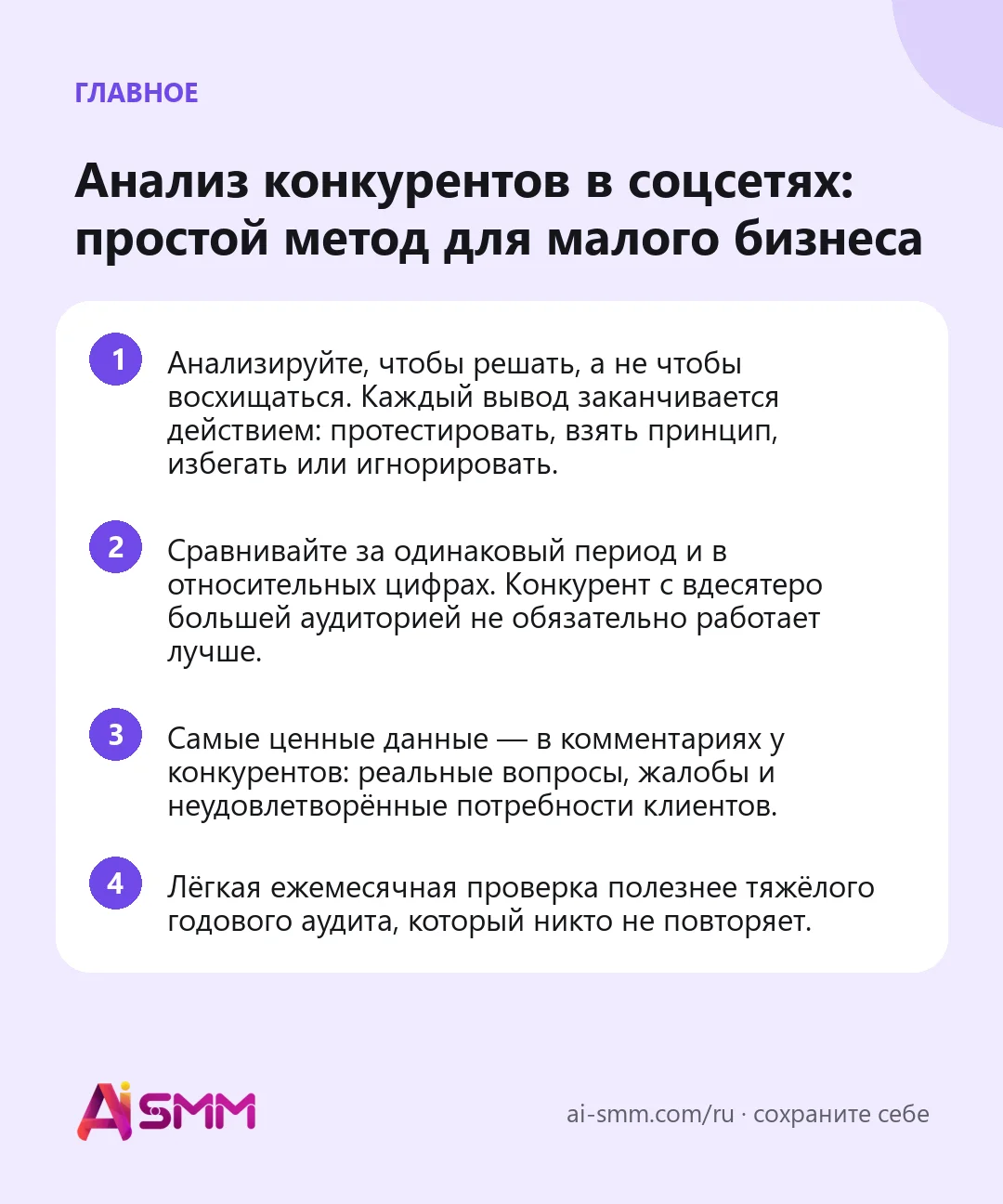 Главное: Анализ конкурентов в соцсетях: простой метод для малого бизнеса