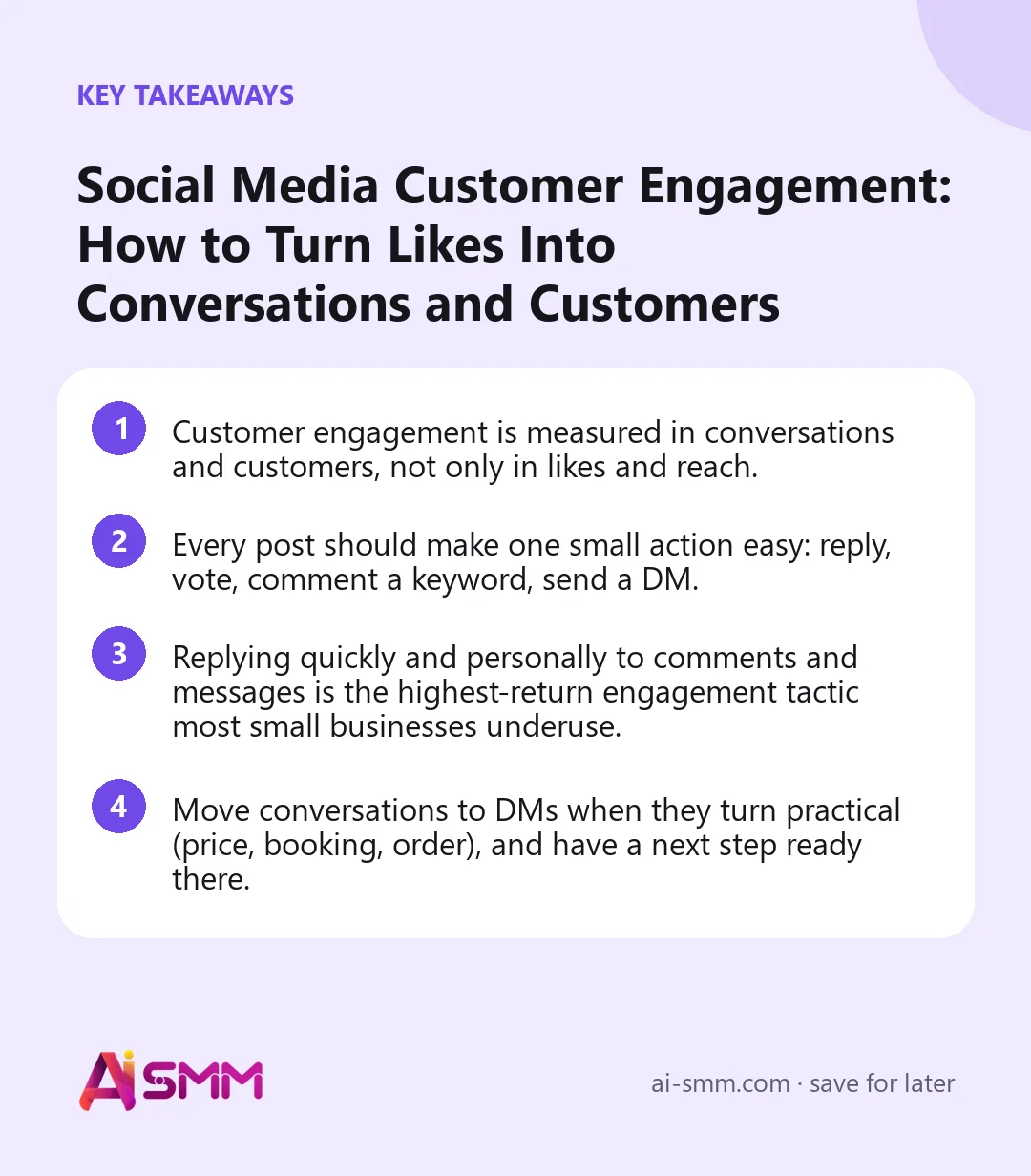 Key takeaways: Social Media Customer Engagement: How to Turn Likes Into Conversations and Customers