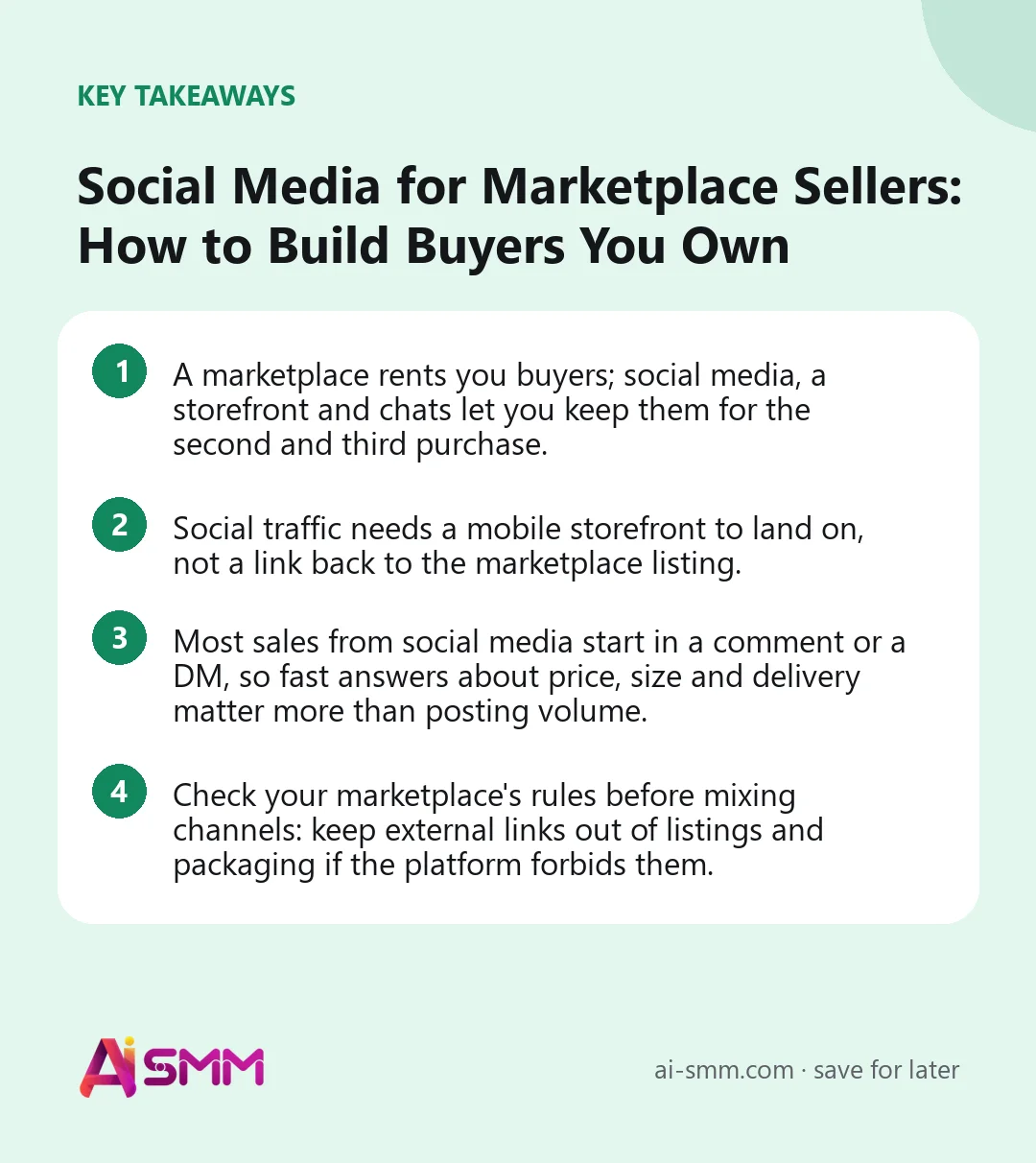 Key takeaways: Social Media for Marketplace Sellers: How to Build Buyers You Own