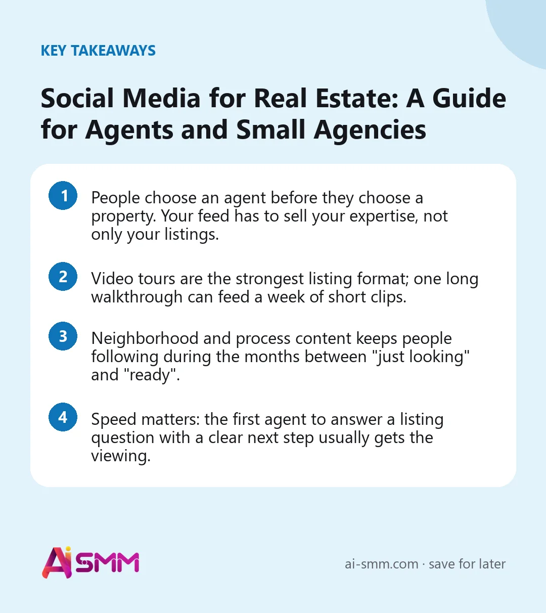 Key takeaways: Social Media for Real Estate: A Guide for Agents and Small Agencies