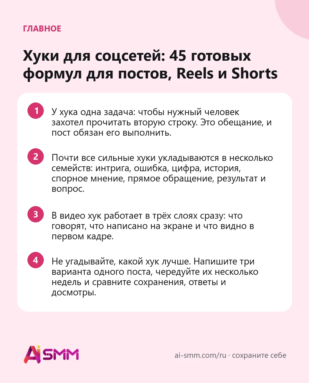 Главное: Хуки для соцсетей: 45 готовых формул для постов, Reels и Shorts