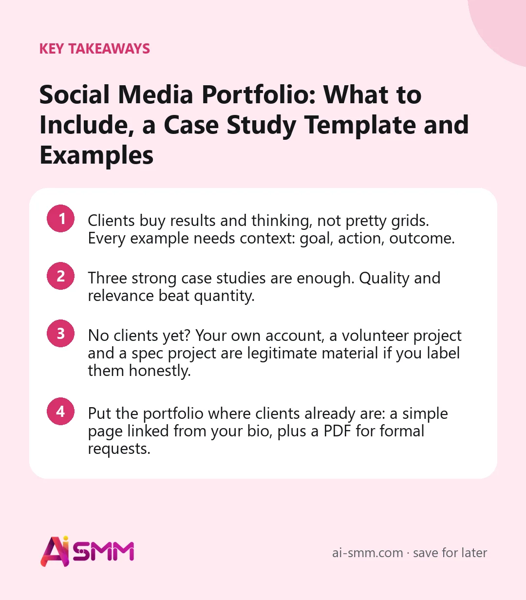 Key takeaways: Social Media Portfolio: What to Include, a Case Study Template and Examples