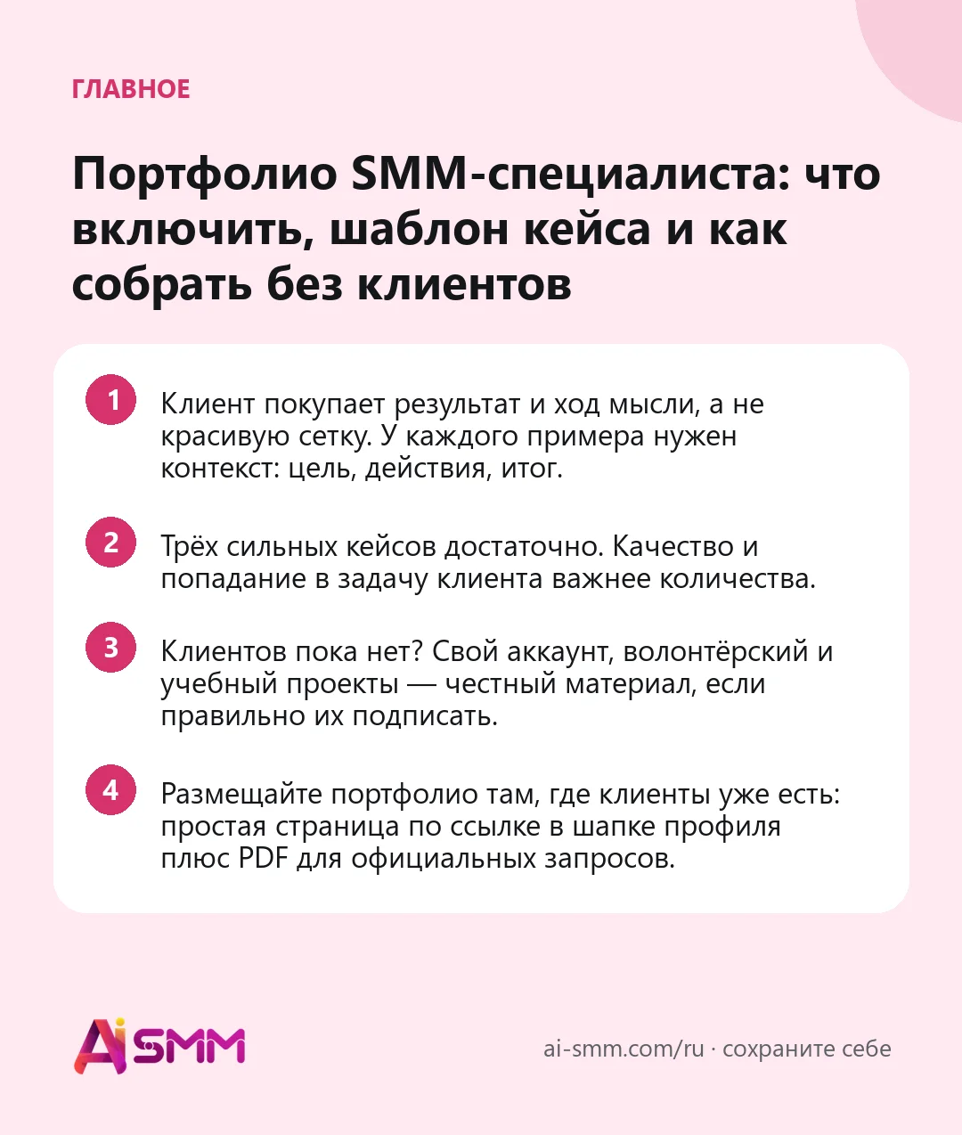 Главное: Портфолио SMM-специалиста: что включить, шаблон кейса и как собрать без клиентов