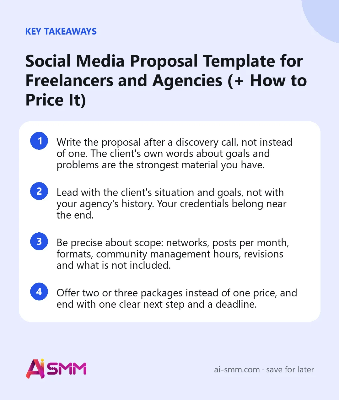 Key takeaways: Social Media Proposal Template for Freelancers and Agencies (+ How to Price It)