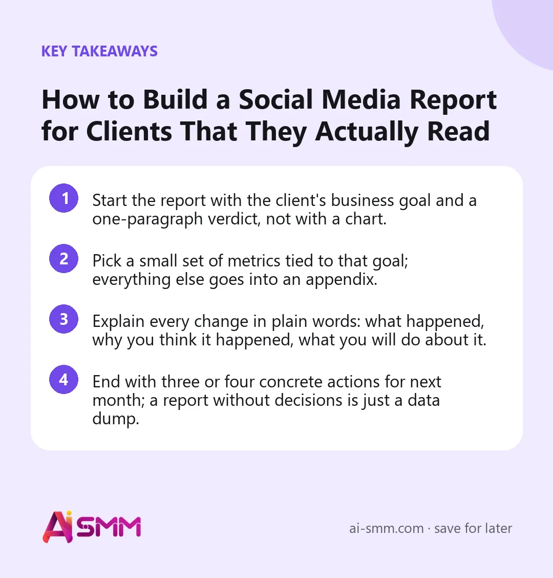 Key takeaways: How to Build a Social Media Report for Clients That They Actually Read