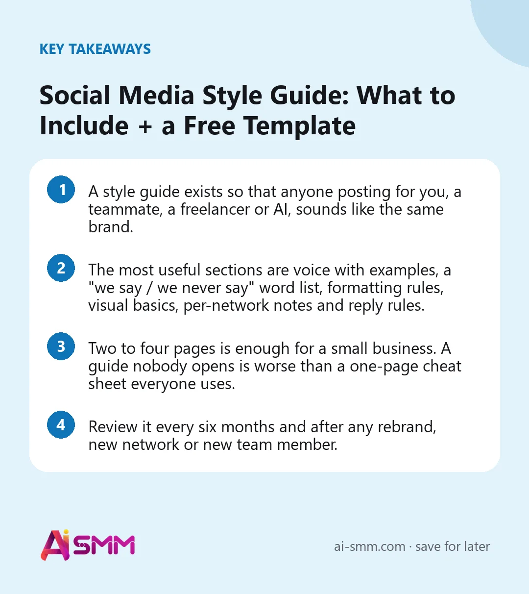Key takeaways: Social Media Style Guide: What to Include + a Free Template