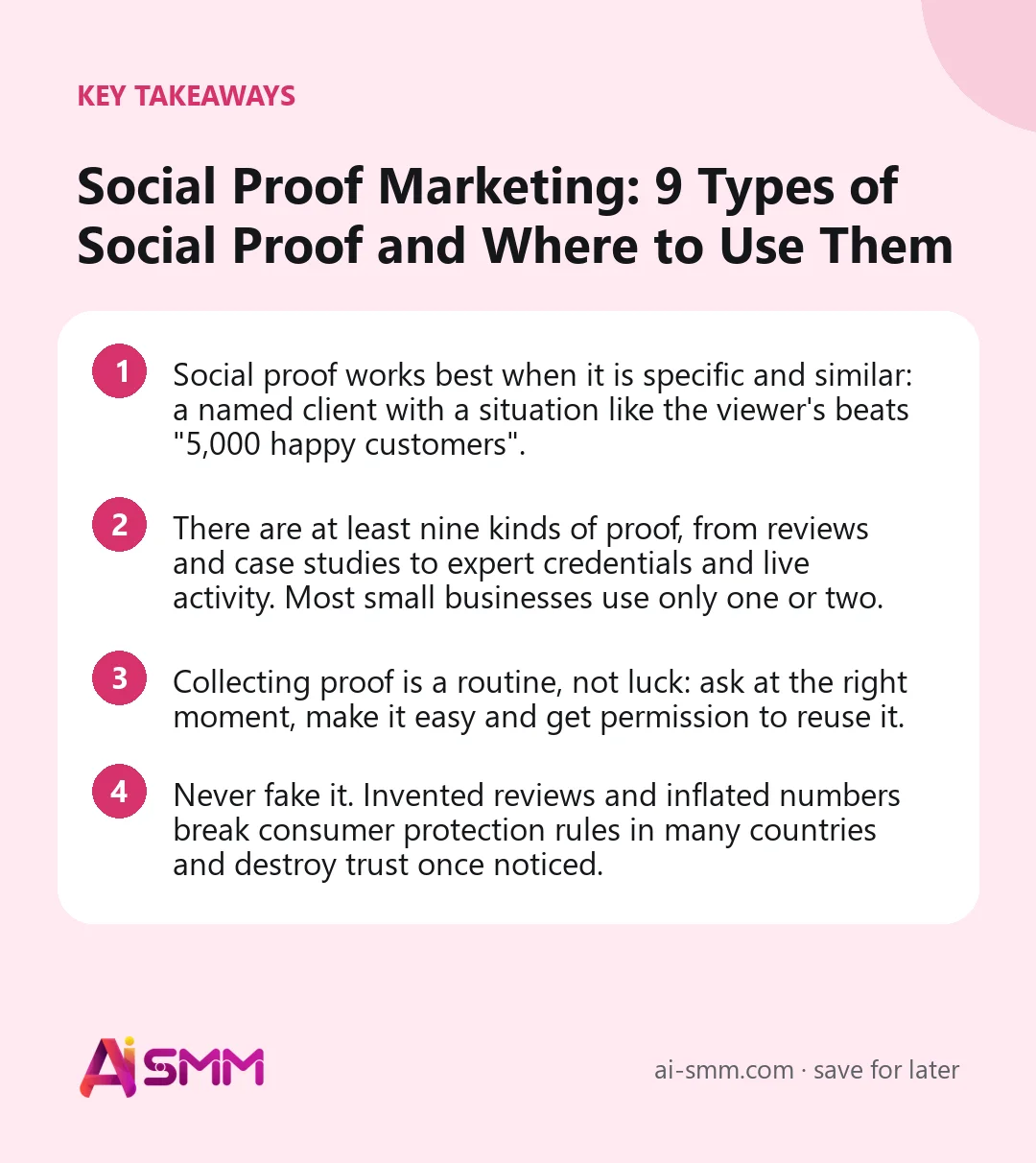 Key takeaways: Social Proof Marketing: 9 Types of Social Proof and Where to Use Them