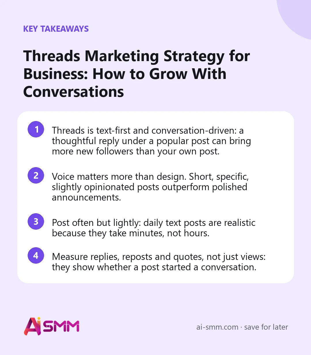 Key takeaways: Threads Marketing Strategy for Business: How to Grow With Conversations