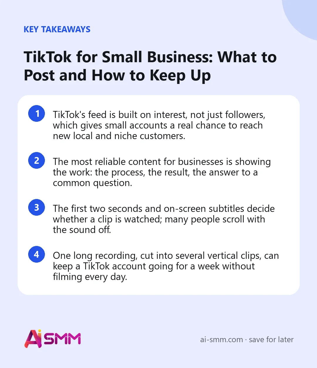 Key takeaways: TikTok for Small Business: What to Post and How to Keep Up