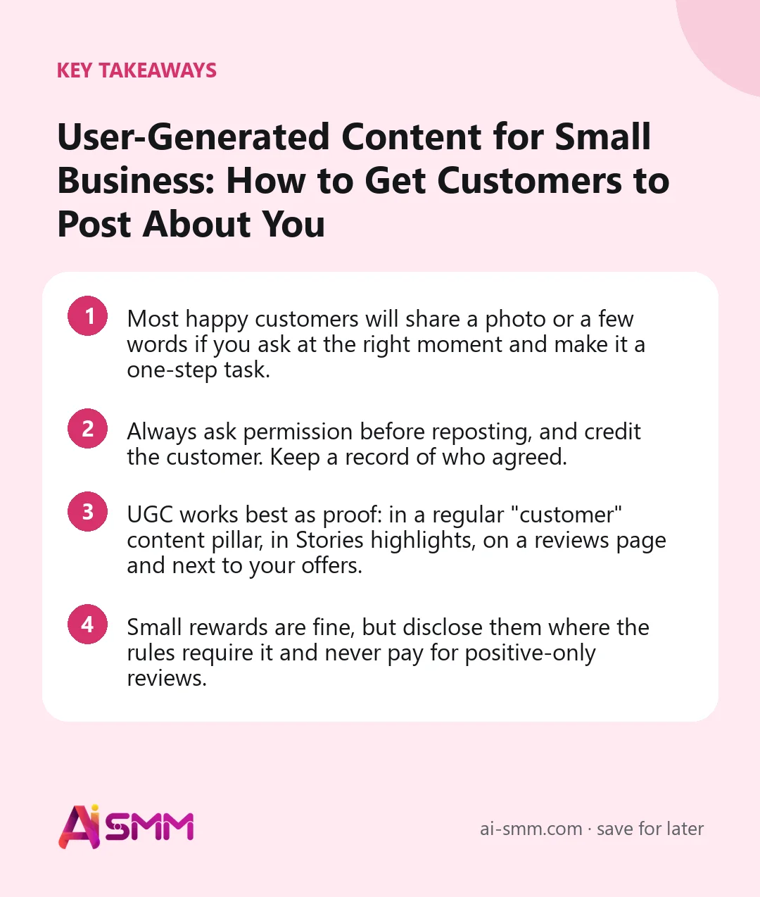 Key takeaways: User-Generated Content for Small Business: How to Get Customers to Post About You