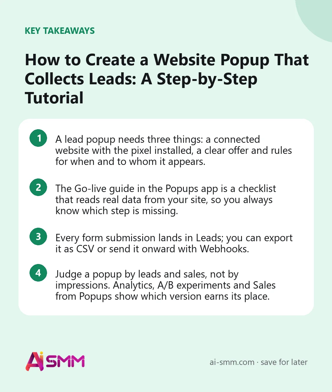 Key takeaways: How to Create a Website Popup That Collects Leads: A Step-by-Step Tutorial