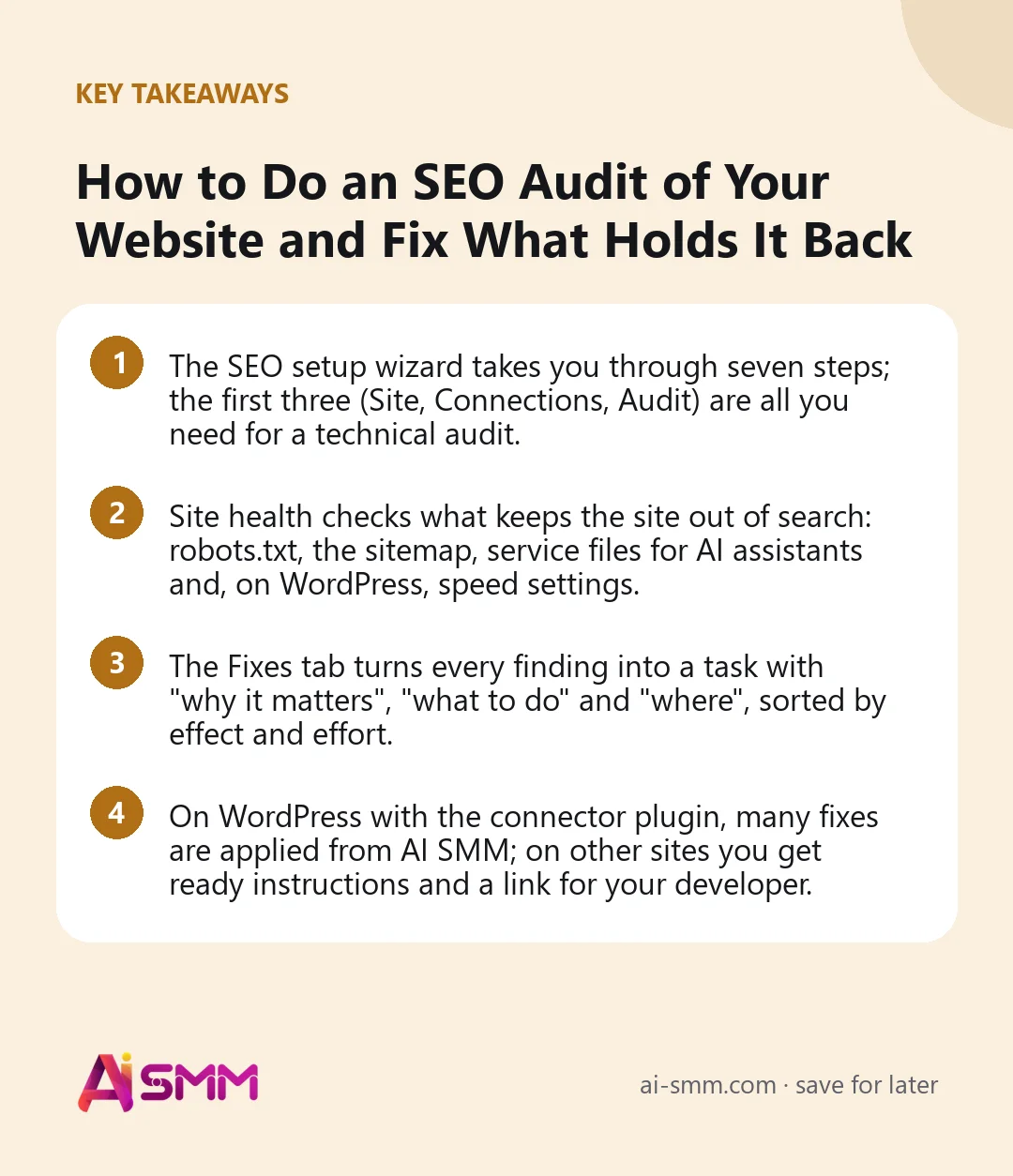 Key takeaways: How to Do an SEO Audit of Your Website and Fix What Holds It Back